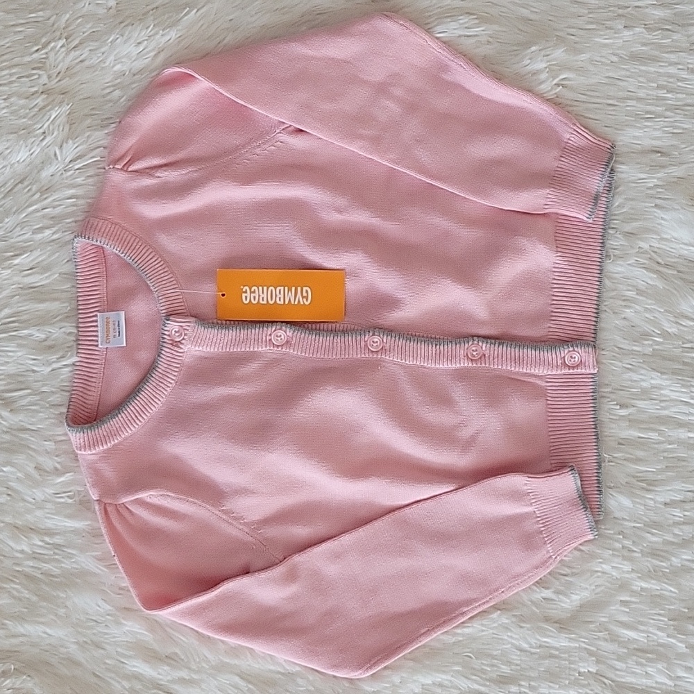 Gymboree Pink With Silver Trim Cardigan Sweater Girls Size 5/6 NWT